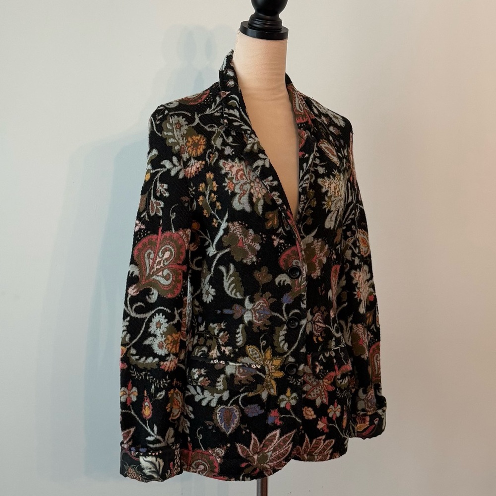 ✨ Aldo Martins Floral Knit Blazer Jacket Elbow Patch Cuffed Sleeve Barcelona S - Picture 7 of 16